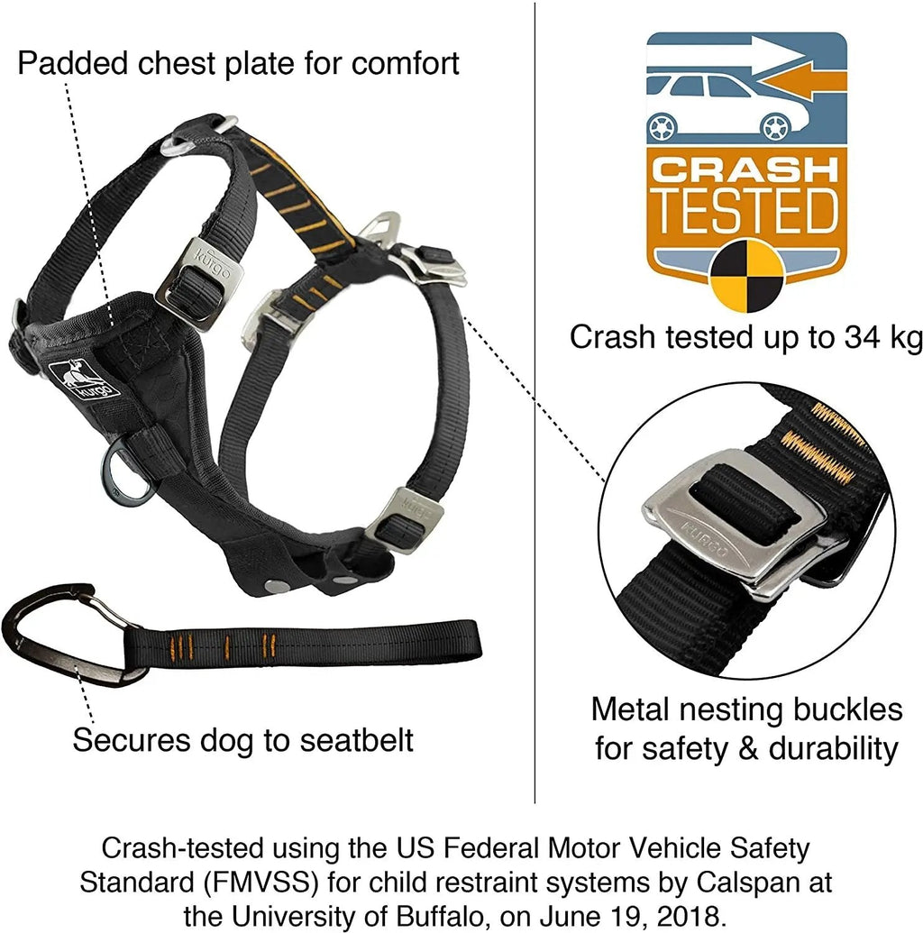 Enhanced Strength Tru-Fit Dog Car Harness - Crash Tested for Safety - Broad Chest Plate - All Steel Nested Buckles - Includes Seatbelt Tether - Red - Medium