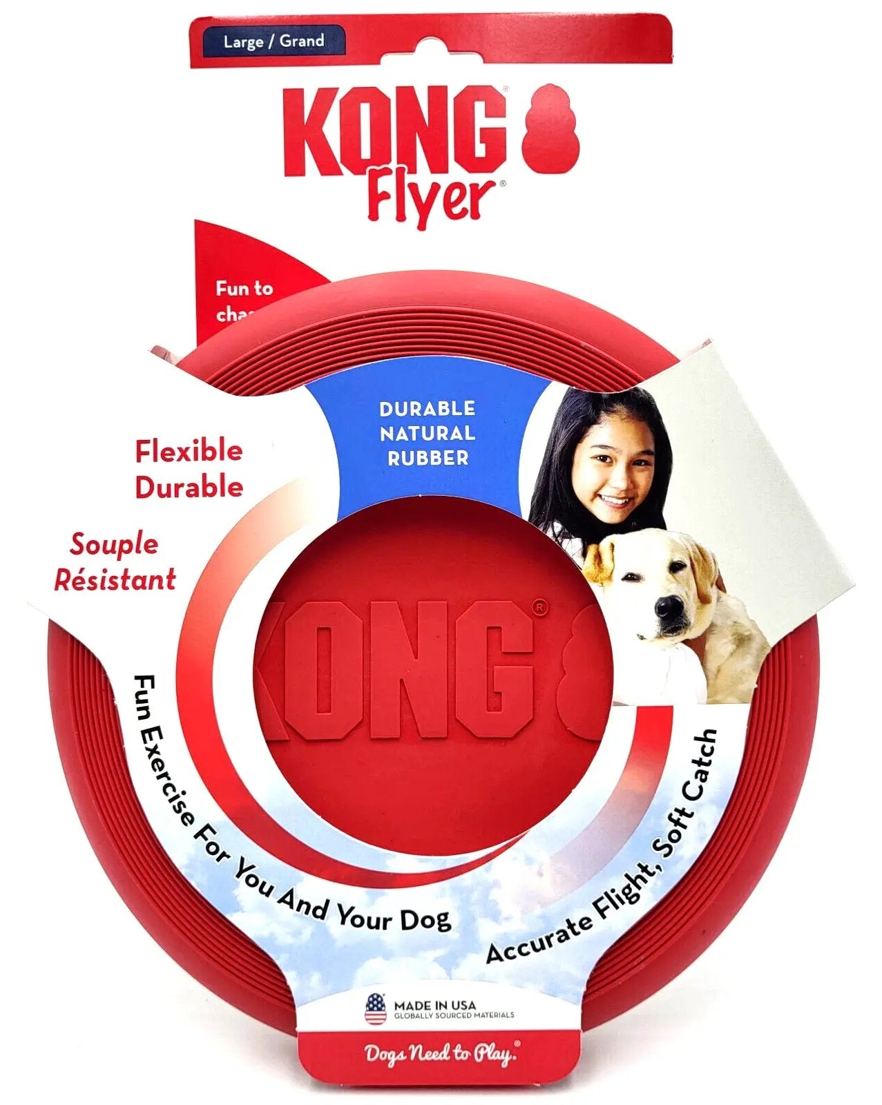 KONG Flexible Flyer Frisbee LARGE 9" Durable Soft Rubber Dog Fetch Toy