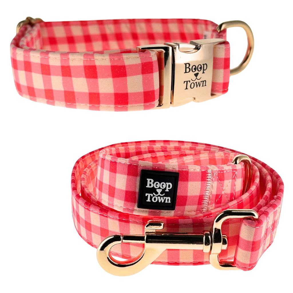 Pink Checker Collar + Leash Set