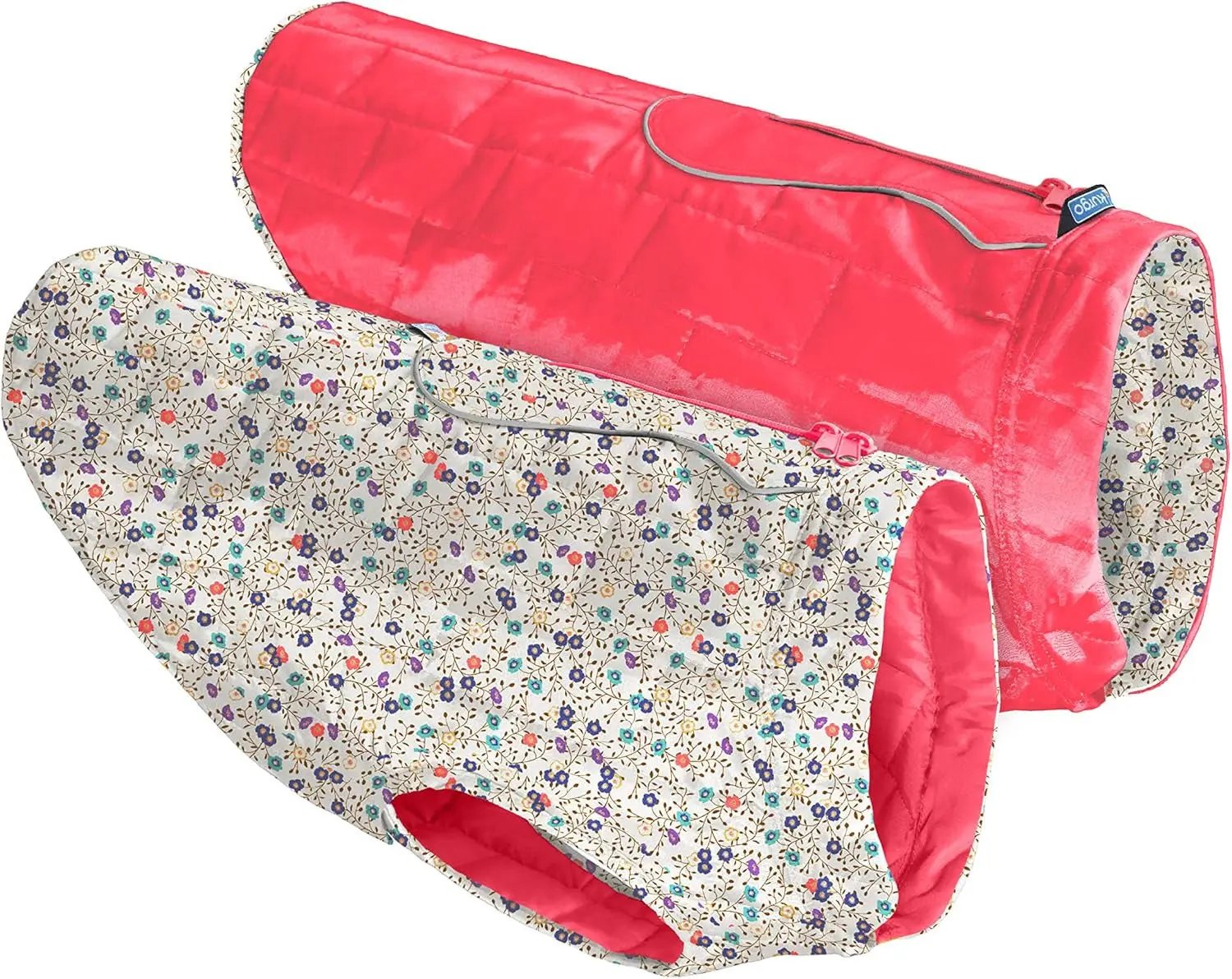 Dog Jacket, Reversible Winter Jacket for Dogs, Pet Coat for Hiking, Water Resistant, Reflective, Lightweight, Wear with Harness, Athletic, Loft Jacket (Liberty Floral, S), Floral/Magenta