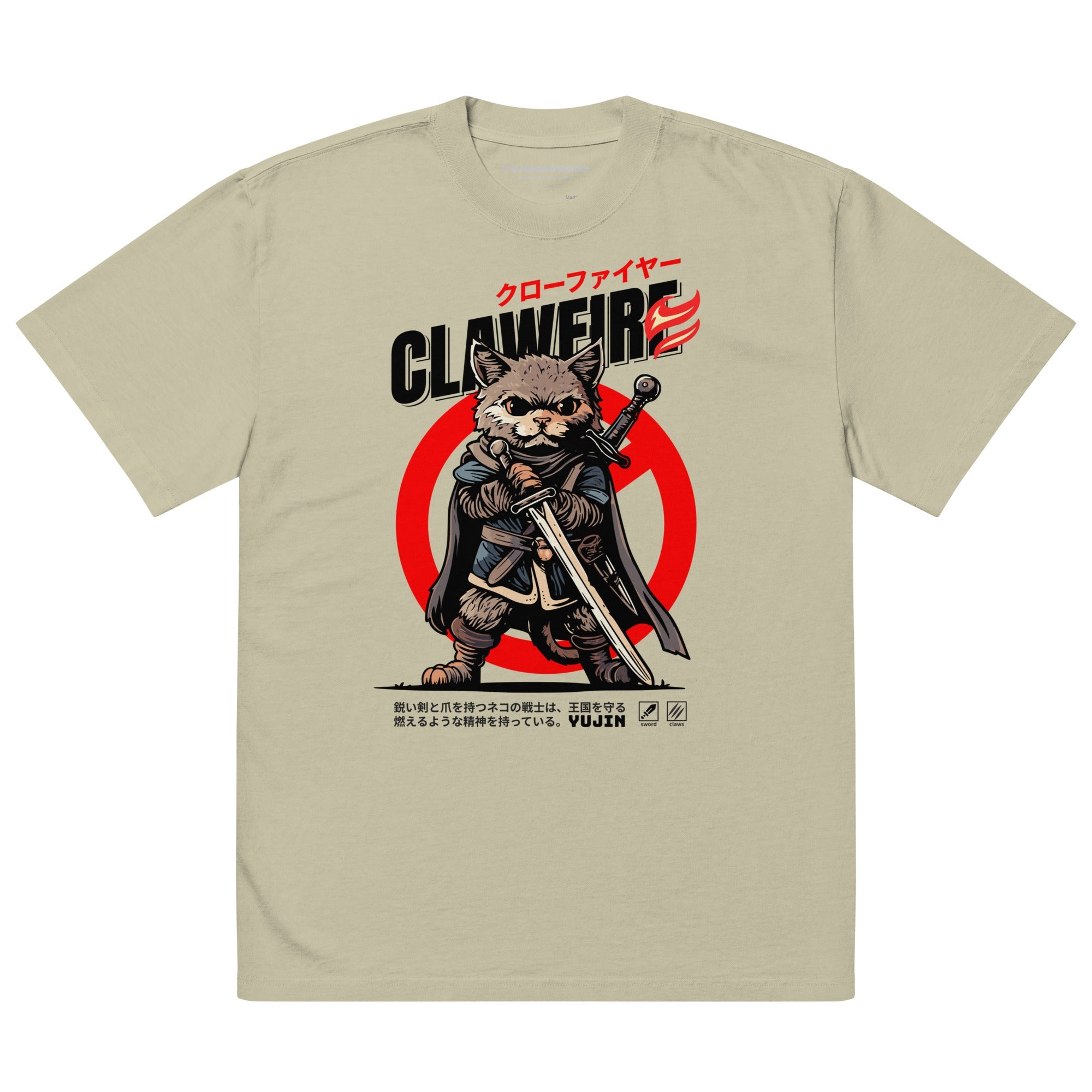 Clawfire Oversized Faded Cat T-Shirt