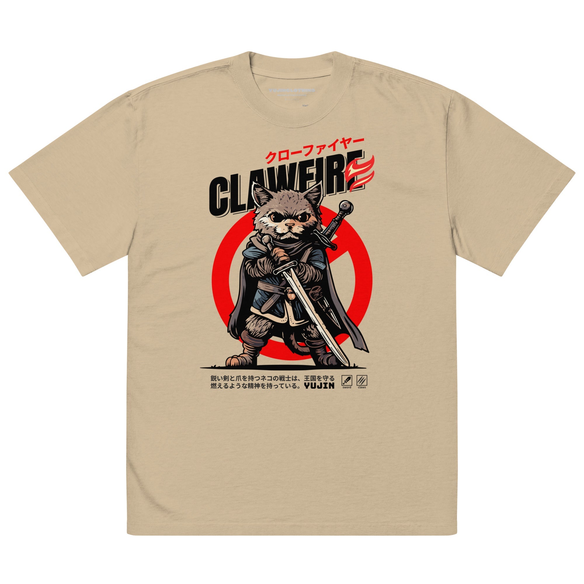 Clawfire Oversized Faded Cat T-Shirt