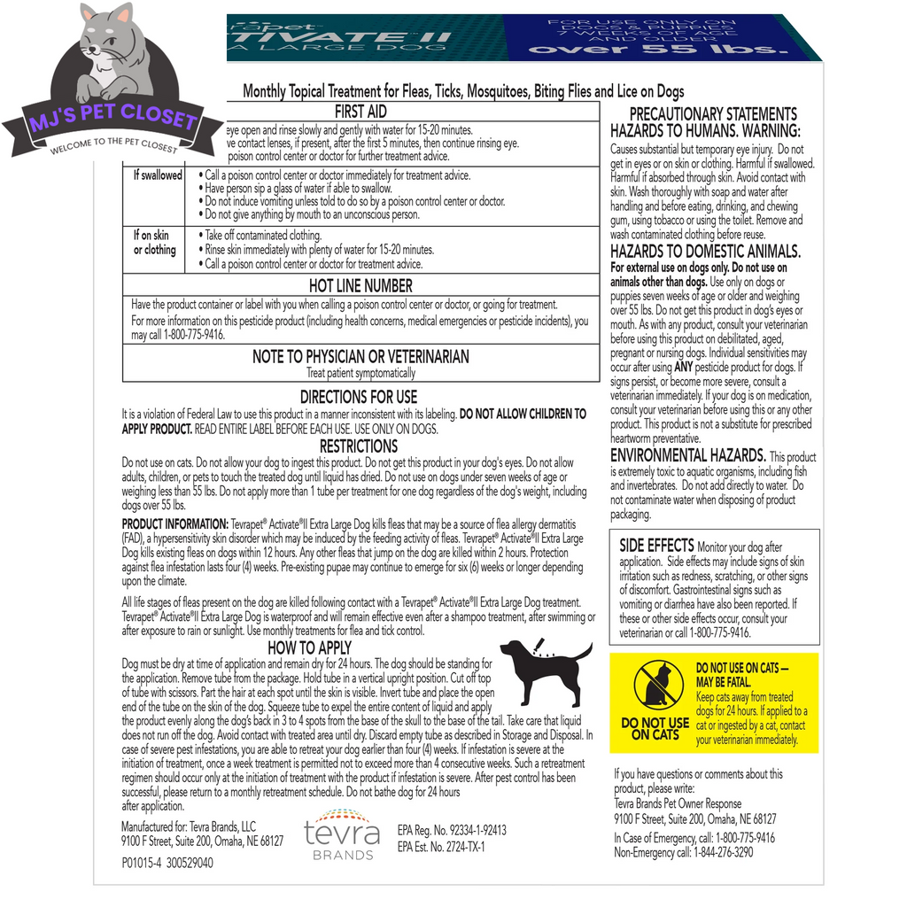 Protect Your Pup with Activate II Flea and Tick Prevention - Topical Drops for Extra Large Dogs (55+ lbs) - 4 Month Supply!
